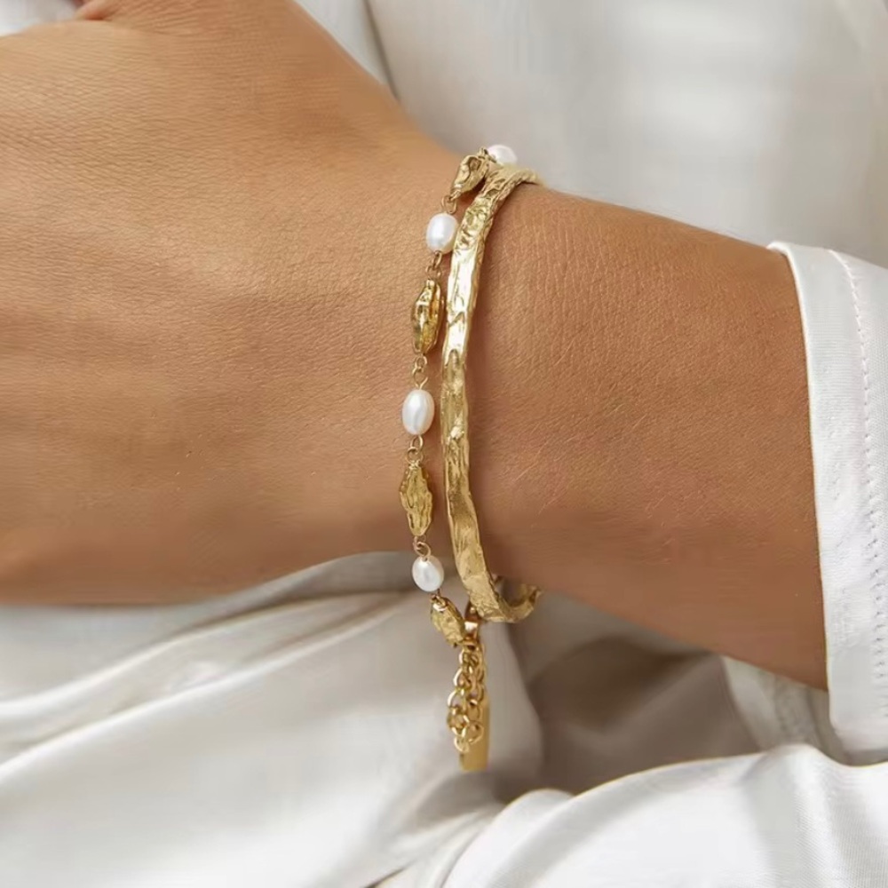 Hammered Open Bangle Cuff Bracelet - image 1